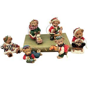 Kirkland Collectible Resin Christmas Tree Teddy Bear Ornaments Lot of 7 Vintage